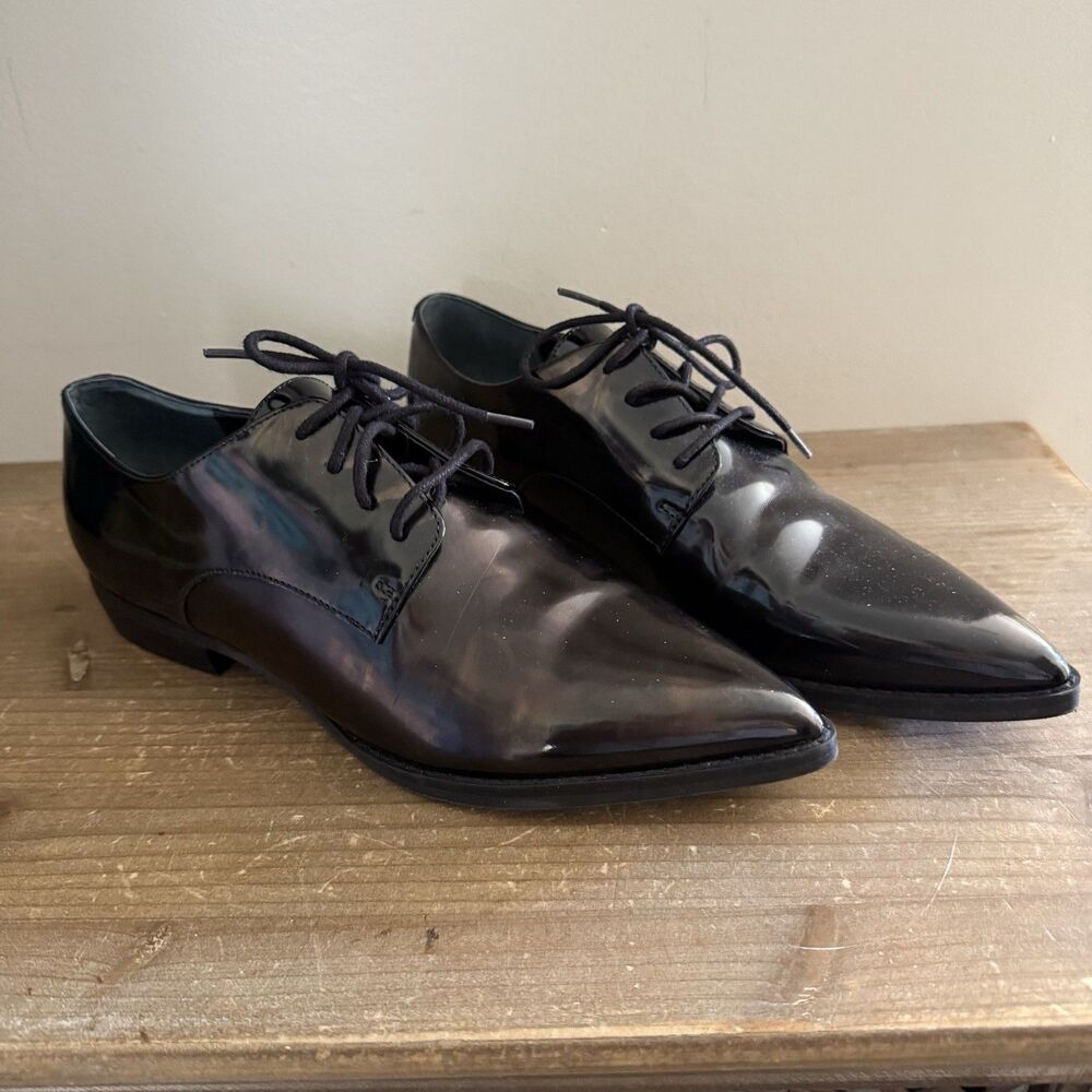Marc Fisher LTD Mileta Black Pointed Toe Block Heel Lace-Up Oxfords Size 8.5
